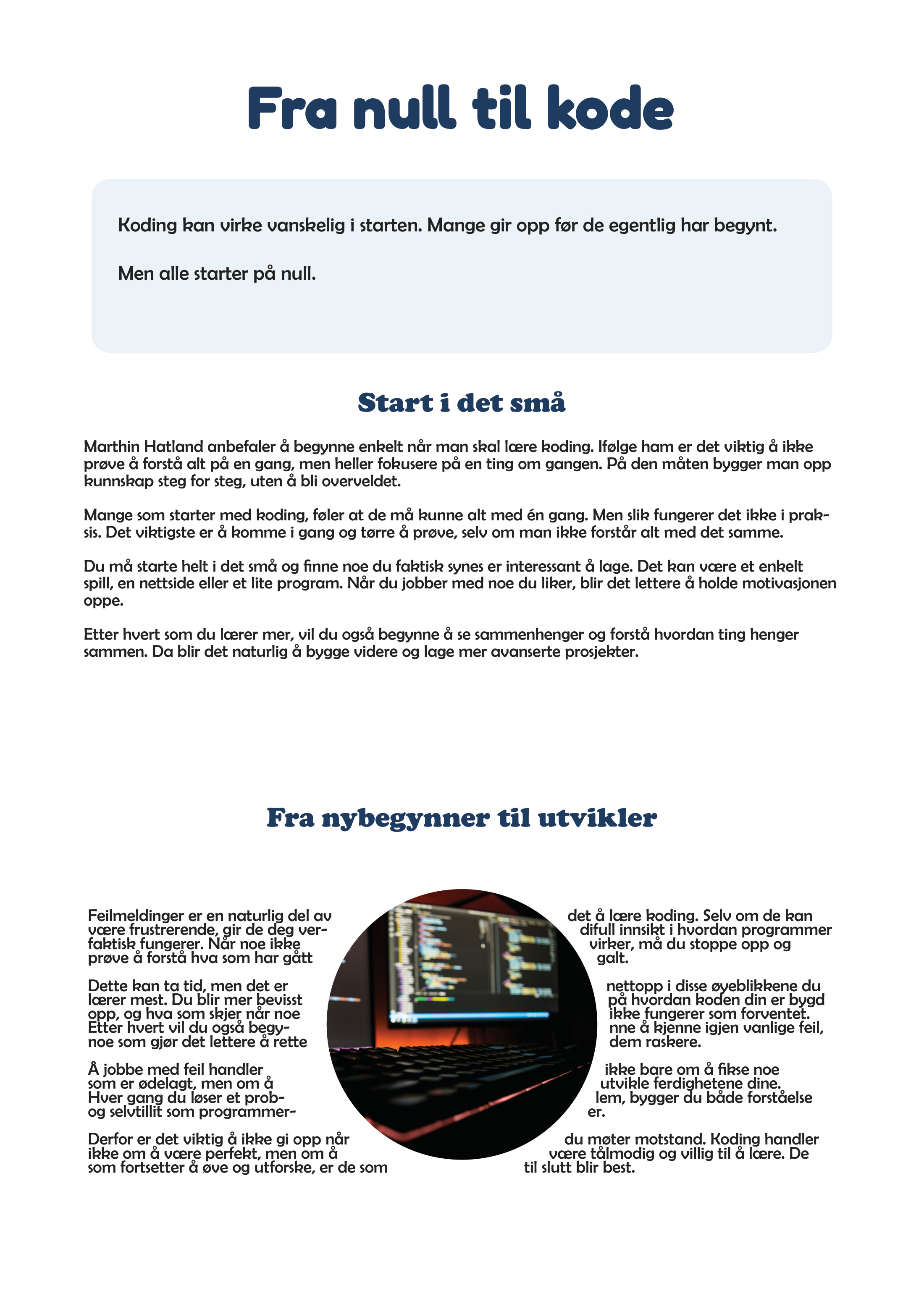 Årbokoppslag: Fra null til kode, side 1