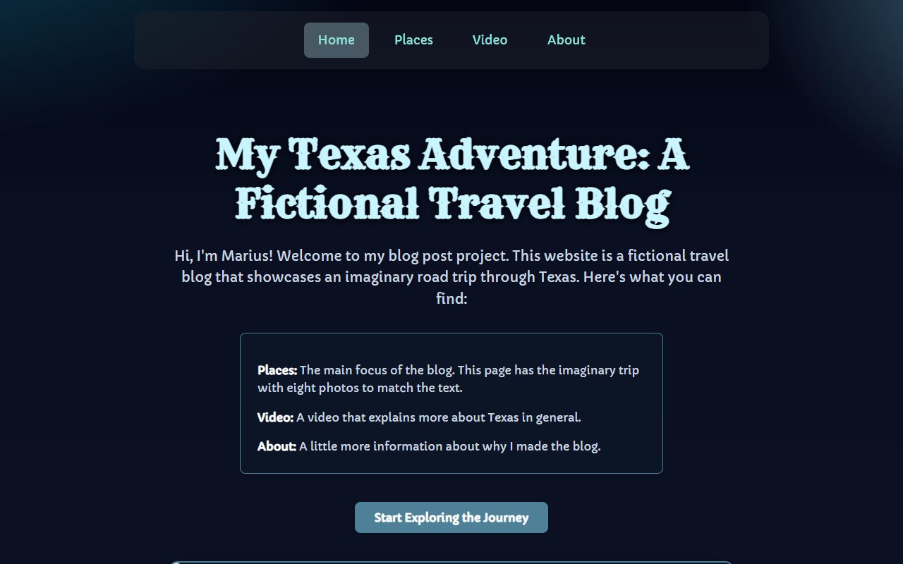 Skjermbilde av Texas-reisebloggen, forsiden